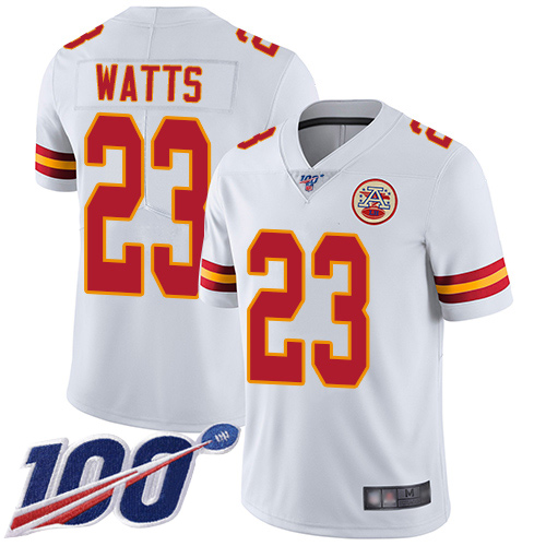 Men Kansas City Chiefs #23 Watts Armani White Vapor Untouchable Limited Player 100th Season Football Nike NFL Jersey->kansas city chiefs->NFL Jersey
